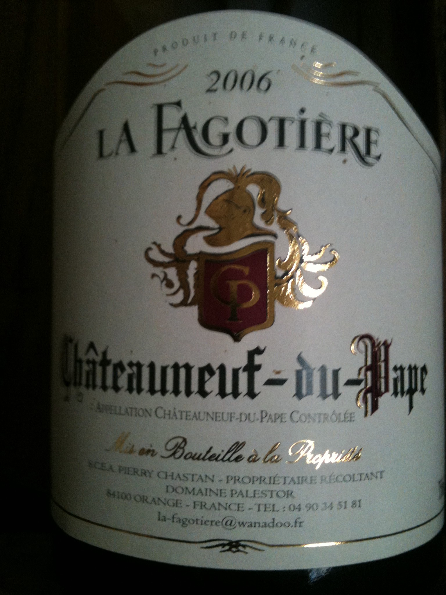 La Fagotière, Châteaunef-du-Pape, Red 2006 (old label)